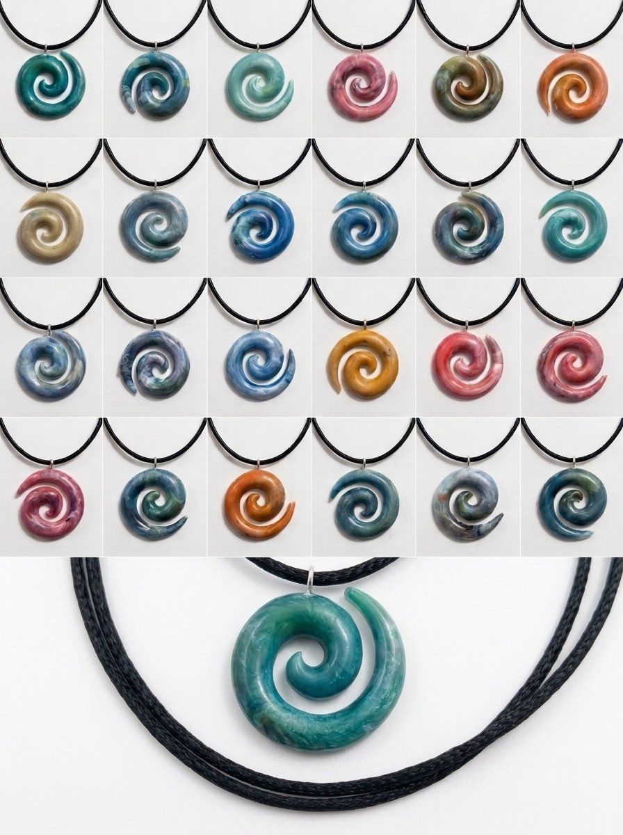 Deep Blue Recycling spiral pendant necklaces in multiple colors