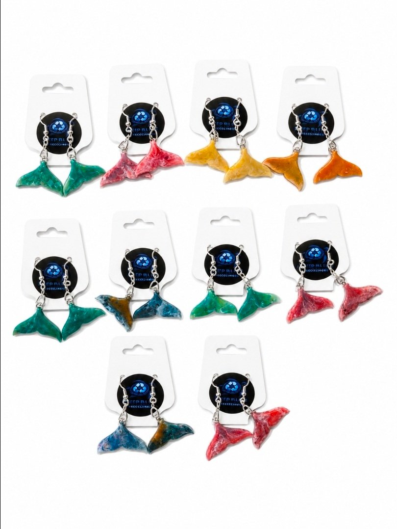 Deep Blue Recycling whale tail earrings collection