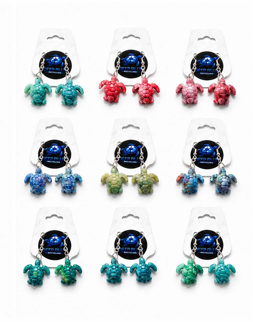 Deep Blue Recycling turtle earrings collection