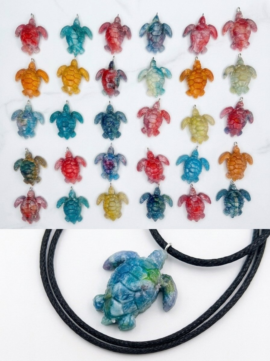 Deep Blue Recycling sea turtle pendant necklaces in multiple colors