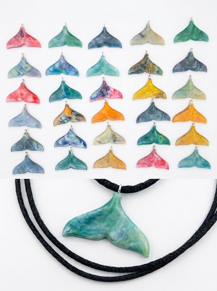 Deep Blue Recycling whale tail pendant necklaces in multiple colors